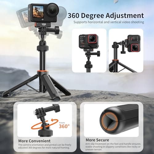 VRIG 40cm/15.7" Telescopic Action Camera Selfie Stick Tripod, AC-80 Lightweight & Portable Vlog Handle Grip for DJI Osmo Action 6/Nano/ 5 Pro/ 4, Insta 360 Ace Pro 2/ Ace, Go Pro Hero 13/12, More - Thumbnail 4