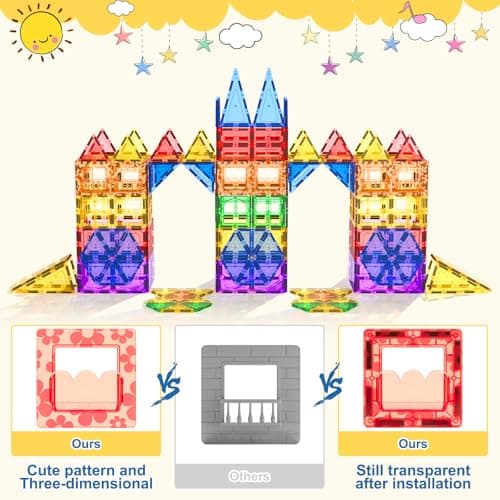 Coodoo 60 PCS Magnetic Building Tiles Kids Toys STEM Magnetic Blocks Sensory Toys Kids Games Magnet Building Toy for Boys and Girls Aged 3+, Kid Brain Development Preschool Kindergarten Toddler Toy - Thumbnail 3