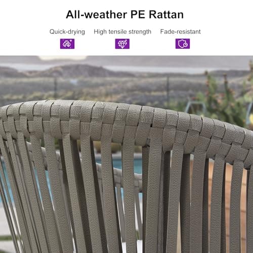 PURPLE LEAF Outdoor Bar Height Stools Set of 2 Patio Metal Modern Wicker Bar Chairs Woven Aluminum Barstools with Back and Cushions for Balcony Garden Indoor Kitchen Poolside Light Gray - Thumbnail 3