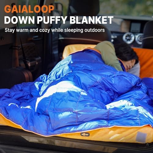 Gaialoop Down Puffy Blanket for Car Camping Outdoor Travel Backpacking, Duck Down Lightweight Portable Soft Warm Cozy Camping Blanket Quilt, 53"x78", Lake Blue - Thumbnail 4