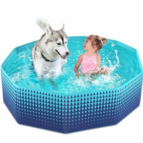 Jasonwell Foldable Dog Kiddie Pool - Hard Plastic Kids Paddling Pool Toddler Baby Swimming Pools for Backyard Collapsible Whelping Box Pet Doggie Cats Wading Pools Bathtub for Puppy Large Dogs 48In,G - Image 1