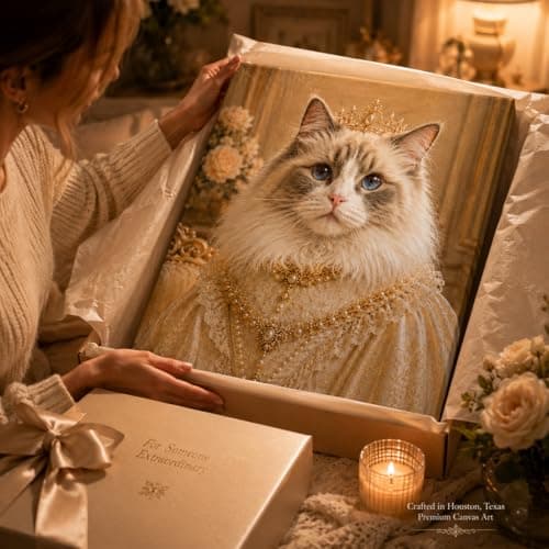 VYPEROCK Ragdoll Queen Canvas Wall Art, Elegant Royal Cat Portrait for Sophisticated Cozy Interiors, Luxury Pet Canvas Artwork for Living Room Bedroom, Made in USA, 36" L x 24" W - Thumbnail 6