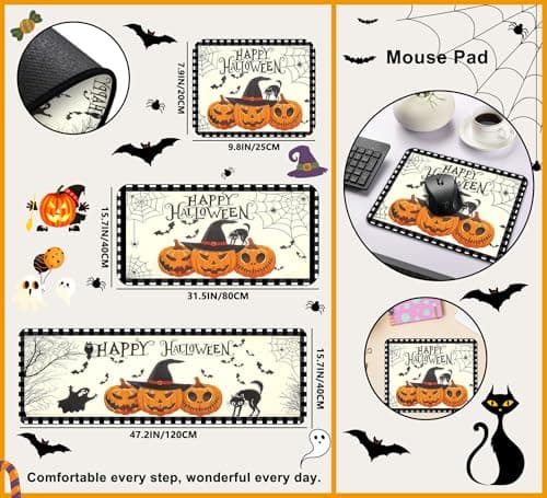 Btysun Halloween Door Mat, Kitchen Rug Halloween Decorations Kitchen Decor Gifts for Women Bathroom Rugs Area Home Decor Pumpkin Spider Web Ghost Decorations - Thumbnail 5