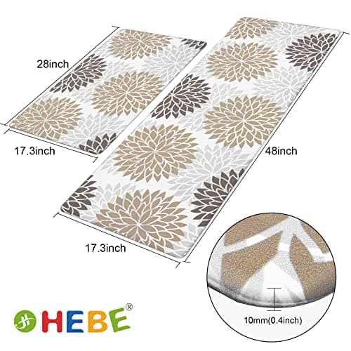 HEBE Anti Fatigue Kitchen Rugs Sets of 2, Non Slip Kitchen Mats for Floor, Waterproof Cushioned Comfort Standing Carpet for Kitchen Sink, Home Office, Laundry Room - Thumbnail 6