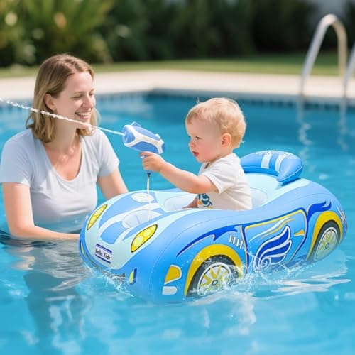 Automatic Water Gun with Toddler Pool Float, Inflatable Car Baby Pool Float, Swimming Pool Toys for 3+ Years Old Girls Boys Kids Blue-1pack - Image 1