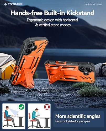 FNTCASE for iPhone 17 Phone Case: Military Grade Drop Proof Protection Mobile Cover with Kickstand | Matte Textured Rugged Shockproof TPU | Protective Sturdy Phone Case - 6.3 inch Orange - Thumbnail 5