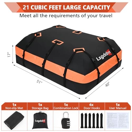 CYDDUP Roof Bag, Waterproof Soft Car Top Carrier Without Rack, 21 Cubic Feet Cargo Carrier for Top of All Vehicles with/Without Rack, Includes Anti-Slip Mat, 6 Door Hooks, Luggage Lock, Storage Bag - Thumbnail 4