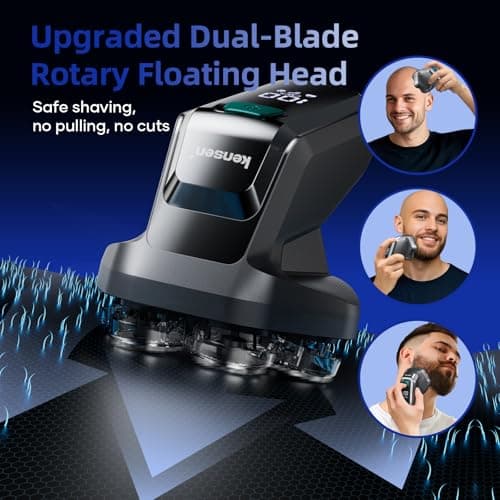 7D Head Shavers for Bald Men - kensen Upgrade 7D Head Shavers, Ergonomic Comfort-Grip Handle with 2 Speed Settings Long Battery Life Bald Razor IPX6 Waterproof Wet/Dry Shaving LED Display - Thumbnail 3