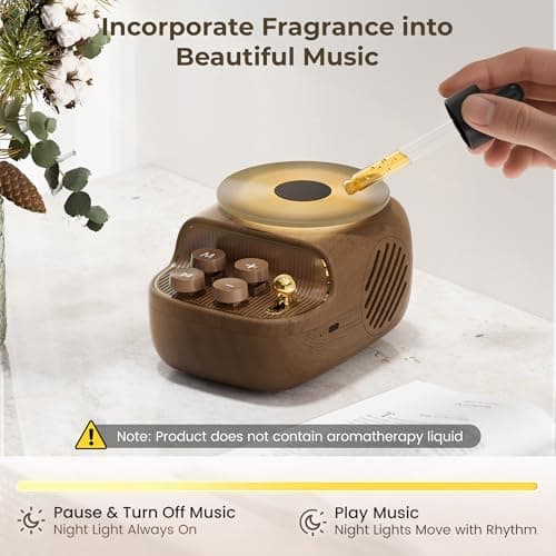 Speakers Bluetooth Wireless, 3 in 1 Protable Cute Speakers with Aromatic tray, Vintage Record Player Look, Adjustable Ambient Lights for Home Office Decor, Gifts for Mother, Girlfriend, Men (Wood) - Thumbnail 2