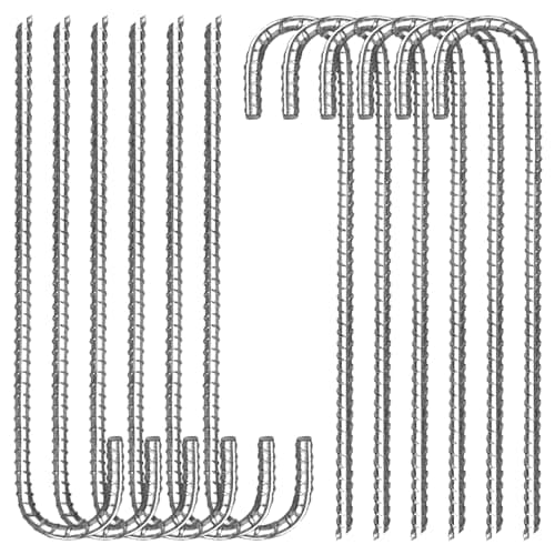 Tingyuan 12 Pack 12 Inch Rebar Stakes Heavy Duty J Hook Ground Anchors, Anti Rust Metal Steel Tent Stakes Garden Fence Stakes, Silver