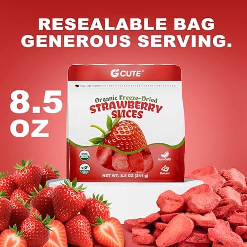 Organic Freeze Dried Strawberries Sliced, 8.5 Oz | 100% Natural Dehydrated Fruit | Dry Strawberry Slices | No Sugar & Additives | Healthy Snack & Topping for Beverages or Recipes | Non-GMO, Vegan - Thumbnail 4