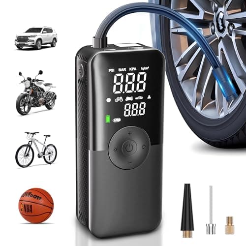 CARSUN Cordless Tire Inflator Portable Air Compressor,Car Tire Pump with Digital Dual Screen,150PSI Portable Air Pump for Car Tires with Deflation&Pressure Gauge,Suitable for Car,Motorcycles,Bicycles