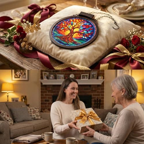 Hoikwo 8.6" Suncatcher Tree of Life, Solar Powered Sun Catcher Stained Acrylic Plastic Lightweight Window Decor, for Porch Courtyard Garden Mother's Day Birthday Gift for Mom Her Housewarming - Thumbnail 6