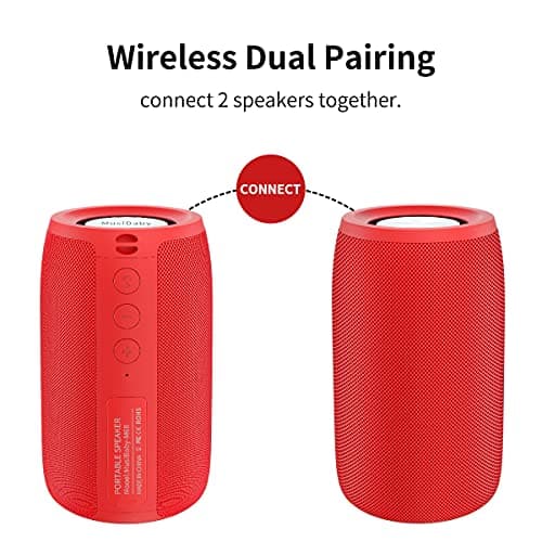 Bluetooth Speaker,MusiBaby Wireless,Outdoor, Waterproof,Portable Speaker,Dual Pairing, Bluetooth 5.0,Loud Stereo,Booming Bass,24H Playtime for Home&Party,Gifts(Pure Red) - Thumbnail 5