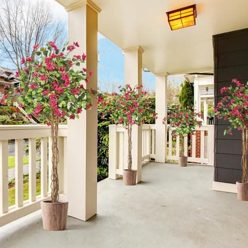 GarveeHome 6 ft Artificial Bougainvillea Tree, Tall Potted Fake Tree Indoor, Faux Tree with Wood Trunk and Pink Flowers for Outdoor - Thumbnail 2