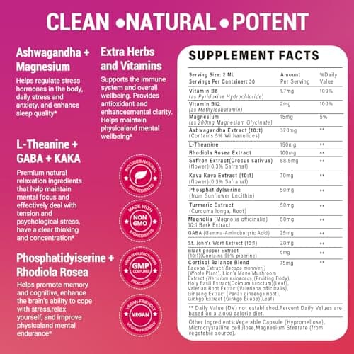 Bvlaue Cortisol Supplements Detox for Women - 20-in-1 Cortisol Reducer,Manager,Lower w/Ashwagandha,Magnesium,L-Theanine,Saffron,Rhodiola for Hormone Balance/Sleep/Stress Relief,Strawberry Flavor - Thumbnail 6