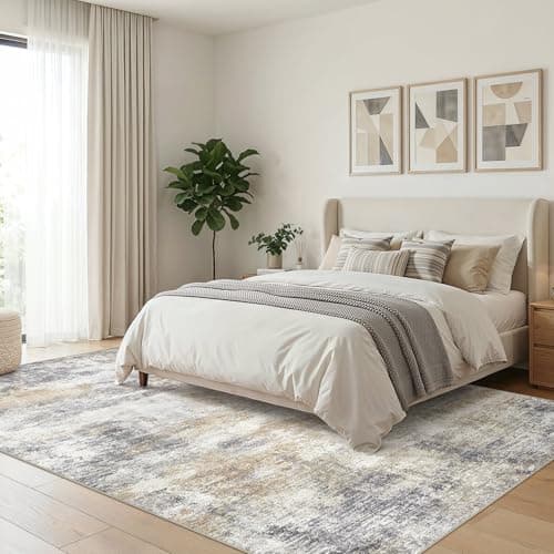 5x7 Area Rugs Living Room Rug: Washable Neutral Modern Abstract Soft Thin Rug Non-Slip Stain Resistant Carpet for Bedroom Under Dining Table Nursery Home Office - GoldBrown - Thumbnail 6