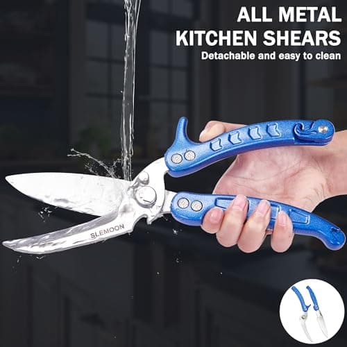 SLEMOON Heavy Duty Poultry Shears Kitchen for Chicken Meat,Multipurpose Kitchen Shears for Food,Herb Scissors with 5 Blades and Cleaning Comb, Cool Kitchen Gadgets Tools 2024 Green,2pcs set,blue - Thumbnail 5
