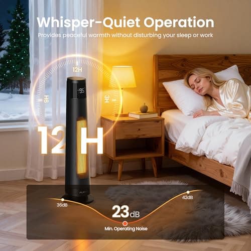 FLANUR 1500W Space Heaters for Indoor Use Large Room, WIFI Electric Heater with Voice Control, 5 Modes, ECO Thermostat, 12H Timer, Quiet & Safety PTC Ceramic Heater for Bedroom, Black, 1 Pack - Thumbnail 6