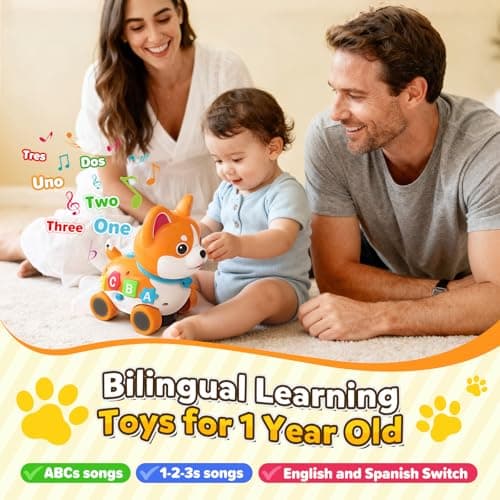 Baby Toys for 6-12-18 Month, 3-in-1 Musical Puppy Toy, Crawling & Walking Toys for 1 Year Old Boy Girl Gifts, Bilingual Learning Educational for 7 8 9 10 Months Developmental Toy - Thumbnail 3