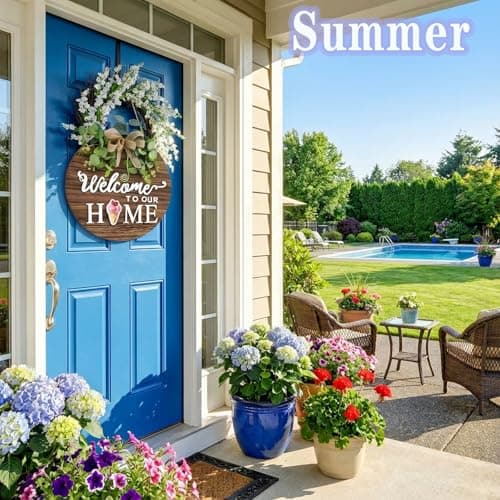 Interchangeable Welcome Sign for Front Door - Rustic Wood Wreath, Farmhouse Porch Hanging for Housewarming Gifts, New Home, Front Door & Porch Decor (12in Round) - Thumbnail 6