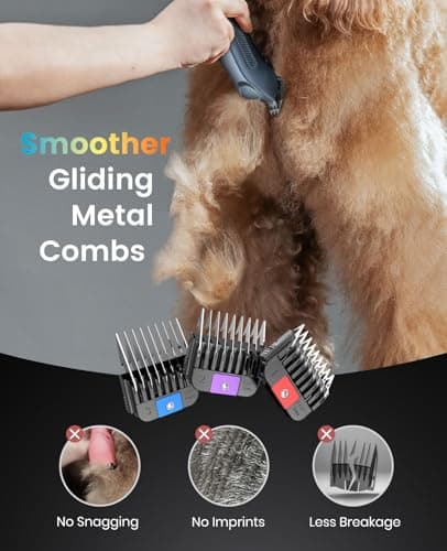 oneisall Professional Dog Grooming Clippers, Cordless Professional Dog Clippers for Grooming, 2-Speed Heavy Duty Clippers for Thick Curly Matted Coats, A5 Blade, Detachable Batteries, Metal Combs - Thumbnail 6