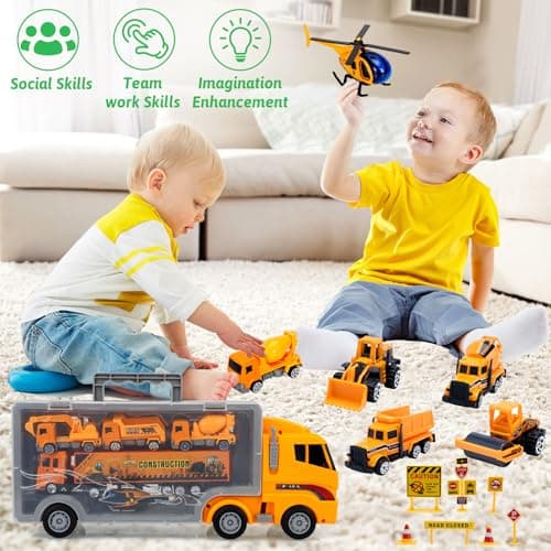 ALOTJOY Toys for Boys,13 Pcs Engineering Die-cast Construction Car Toddler Toys for 3 Year Old Boys Vehicles Gifts Kids Toys for Age 3 4 5 6 7 Year Old Kids - Thumbnail 4