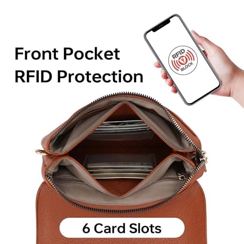 Goinsound Minimalist Crossbody Purse Vegan Leather Cell Phone Purse with RFID Blocking Card Slots for Women Brown - Thumbnail 5