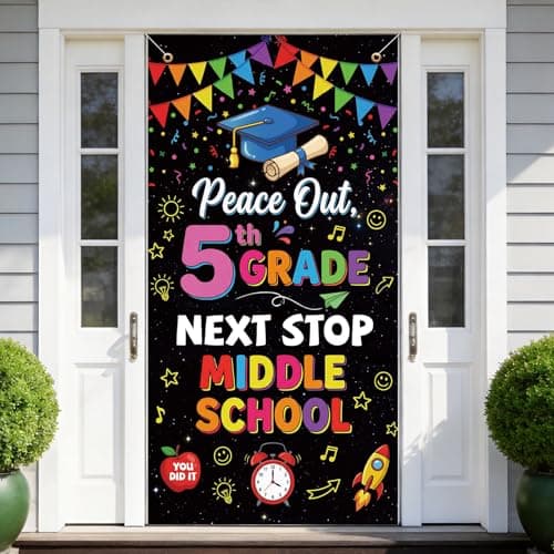 Lednica 5th Grade Graduation Door Door Cover Decorations, 71x35'' Peace Out 5th Grade, Next Stop Middle School Front Door Banner, 2026 Elementary School Graduation Party Supplies & Photo Props - Image 1
