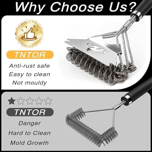 TNTOR Bristle Free Grill Brush with Scraper, 18" Adjustable Handle BBQ Grill Brush for Outdoor Grill, Extra Strong Grill Cleaning Accessories for Grill/Smoker/Gas/Charcoal, Grill Gifts for Men/Dad - Thumbnail 4