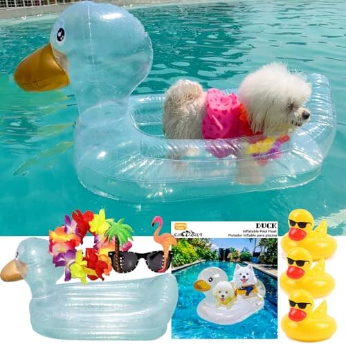 KUCDBUN Dog Pool Float, Funny 6-in-1 Inflatable Dog Floats for Pool, Pet Floatie Raft for Small Dogs, Puppy and Doggies, Clear Duck