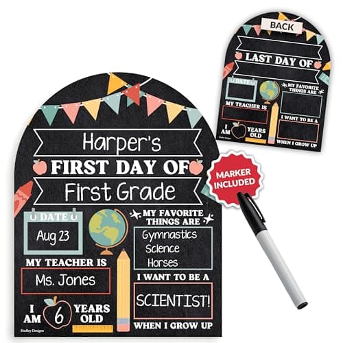My First Day of School Sign with Marker -11"x14" Double-sided & Reusable Back to School Sign Board and Photo Prop for First and Last Day, Kindergarten PreK Preschool Chalkboard Back to School Supplies - Image 1