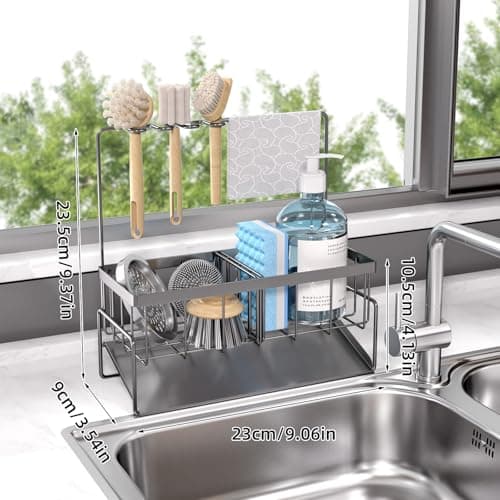 NAT MEYA Sponge Holder for Kitchen Sink,Stainless Steel Sink Caddy with Dish Brush Holder,Kitchen Sink Organizer Countertop Sink Holder for Kitchen Sink Organizer - Thumbnail 2