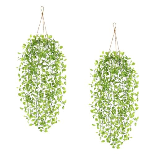 2 Pcs Fake Hanging Plants, Artificial Hanging Vines Plant, Faux Potted Mandala Vine Plants, Boho Home Decor for Indoor Outdoor, Wall Shelf Office Living Room Bedroom Bathroom Farmhouse Decorations