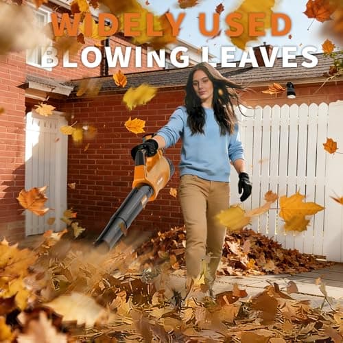 2026 Upgrade Leaf Blower, Leaf Blower Cordless with 2 * 2.6AH Batteries and Fast Charger, 450CFM &150MPH and 2 Speed Mode, Lightweight Electric Leaf Blowers for Lawn, Yard, Leaves, Dust Car (Orange) - Thumbnail 6