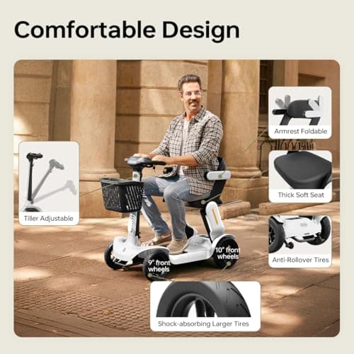Paiseec S3 Mobility Scooter, Folding Mobility Scooters for Seniors, All Terrain Mobility Scooter, Electric Mobility Scooters for Adults, Folding Mobile Scooter, Auto Speed Control (White, S3-25 Miles) - Thumbnail 5