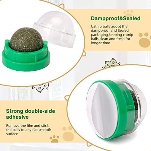 SINROBO 3 Pack Catnip Balls, Catnip Ball for Cats Wall, Edible Kitty Toys for Cats Lick, Safe Healthy Kitten Chew Toys, Teeth Cleaning Dental Cat Toys, Cat Wall Treats (Green) - Thumbnail 5
