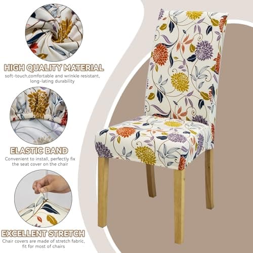 Chair Covers,Dining Room Chair Covers Set of 4, Stretch Kitchen Chair Cover, Washable Dining Chair Cover,Parsons Chair Slipcovers Protector for Home, Restaurant,Banquet - Thumbnail 2