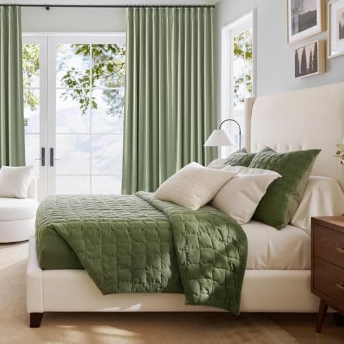 NICETOWN PRO 100% Blackout Sage Green Curtains 108 inch Long, Pinch Pleated Thermal Window Treatments Linen Blended Sound Reducing for Bedroom/Farmhouse, 2 Panels, W40 x L108 - Thumbnail 5