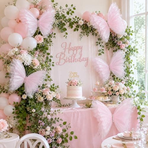 8 Pcs Large & Small Pink Butterfly Decorations, 3D Silk Butterflies Wall Decor with 3 Big 20 Inch & 5 Small 12 Inch Butterflies for Wedding, Baby Shower, Birthday Party, Nursery & Event Decoration - Image 1