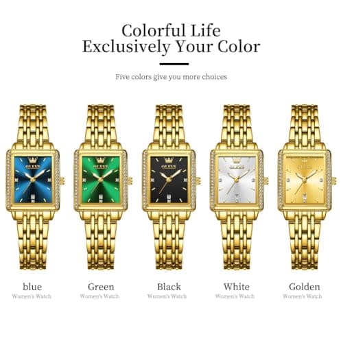 OLEVS Watch Women Gold Watches for Women Rectangle Green Face Waterproof Stainless Steel Small Wrist Womens Watch Dainty Elegant Analog Quartz Ladies Watches Reloj para Mujer - Thumbnail 6