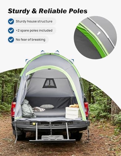 JOYTUTUS Pickup Truck Tent 2.0, Waterproof PU2000mm Double Layer for 2 Person, Portable Truck Bed Tent with Rainfly, 5.5'-5.8' Camping Preferred - Green - Thumbnail 5