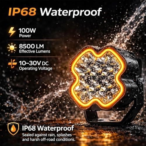 LMGAO 4 Inch LED Pod Driving Lights with Remote, 100W 8500LM Offroad Cube Spotlights with Amber DRL, Ultra-Wide Ditch Light, Hyper Spot Beam 2 Modes Auxiliary Lights, for Truck Jeep ATV, 1 Pair - Thumbnail 5