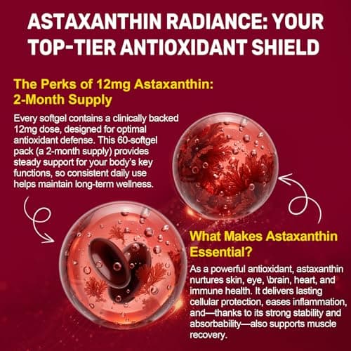 BEWORD Astaxanthin 12mg with MCT Oil, 60/120 Softgels 2-Month Supply | Premium Antioxidant Supplements | Natural Microalgae, Triple Strength | Supports Skin & Eye Health | Non-GMO, Gluten & Soy-Free - Thumbnail 5