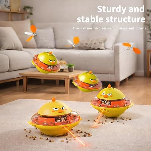 hooroor 4-in-1 Automatic Cat Toy, Interactive Laser & Feather Teaser with Bird Sounds & Treat Reward, Self-Balancing 360° Spinning Enrichment Exercise Toy for Bored Indoor Cats & Kittens - Thumbnail 4