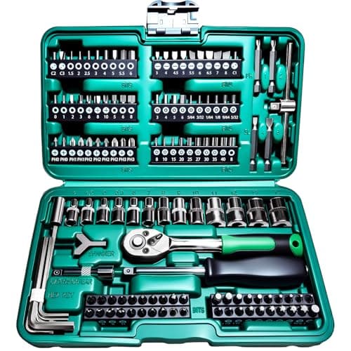 DSBYKJ 130 Pieces 1/4 Inch Drive Socket Ratchet Wrench Set, Mechanic Tool Set, with Bit Socket Screwdriver Set Metric and Extension Bar for Auto Repairing and Household