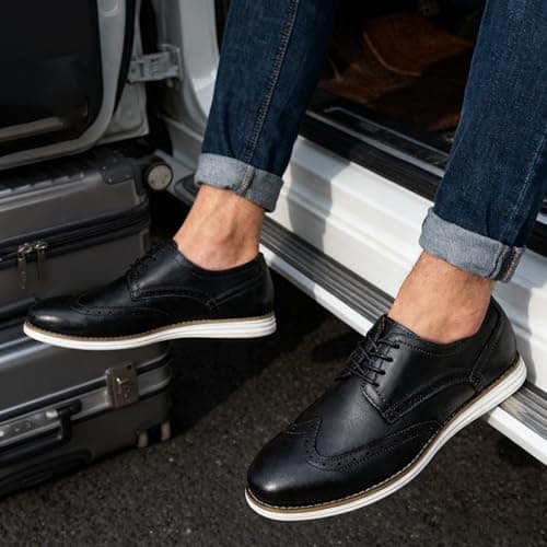 Vostey Men's Dress Shoes Leather Oxford Shoes Black Dress Shoes for Men Wingtip Casual Dress Shoes(BMY629 Black 10.5) - Thumbnail 2