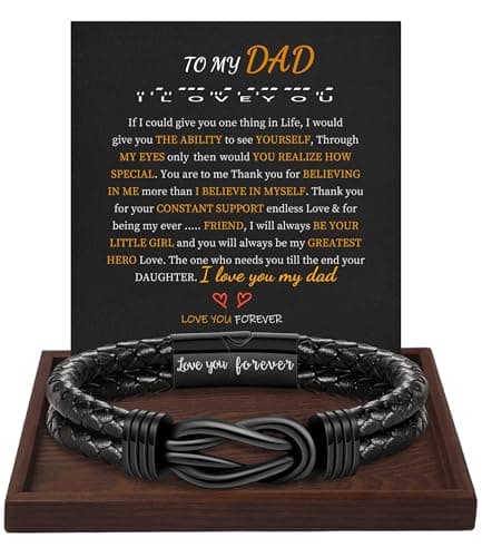 Btysun Fathers Day Gift for Dad, Birthday Gifts for Dad Leather Bracelets for Men Black Braided Leather Cuff Bracelet Love You Forerver Engraved Infinity Knot Christmas Jewelry - Image 1