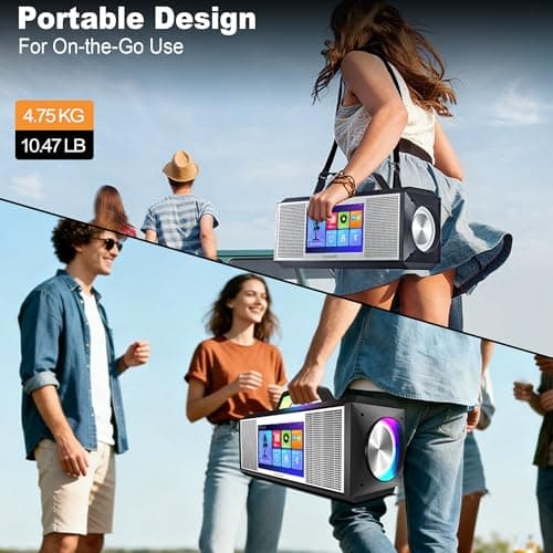 Podvoxlit Smart Karaoke Machine for Adults, with Lyrics Display, 2 Wireless Microphones, 480W Bluetooth Speaker for Party, Portable Karaoke System with Dynamic Lights for Any Occasion - Thumbnail 6