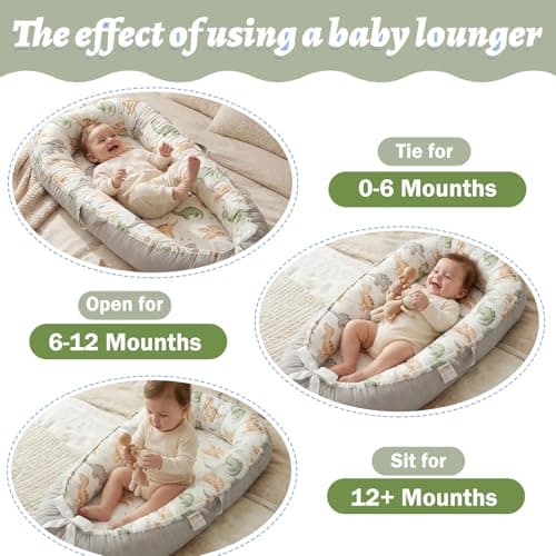 Alened Baby Lounger for Newborn 0-24 Months, Organic Cotton Infant Lounger on Floor for Supervised Tummy Time, Adjustable Portable Support Pad for New Born Awake Use Only - Dinosaur - Thumbnail 4